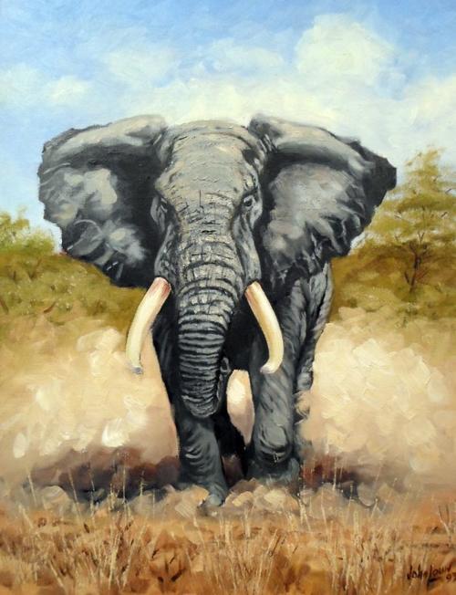 Oils - John Louw - Mouth painting artist - Elephant - A magnificent ...